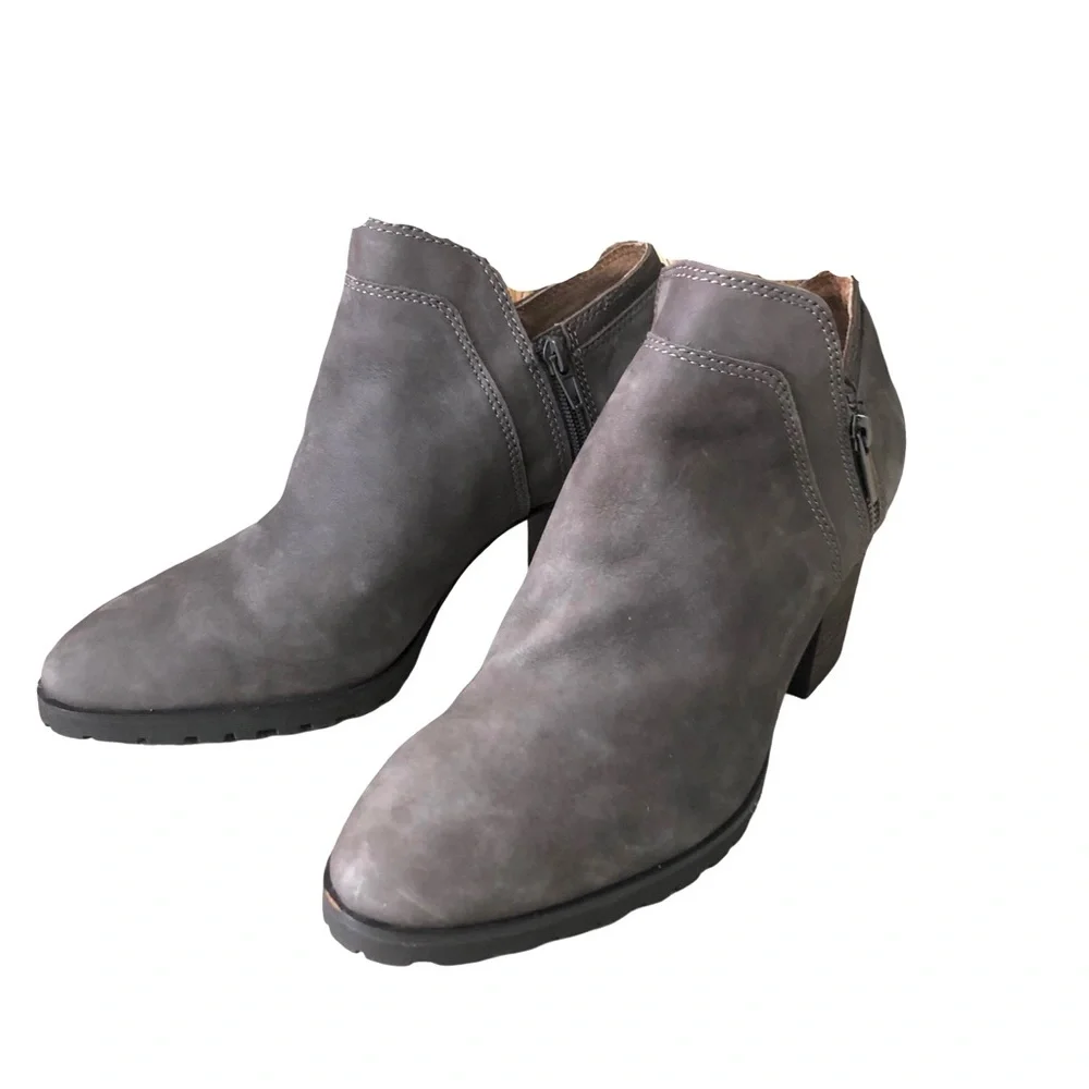 Lucky Brand Natlee Gray Block Heel Boots